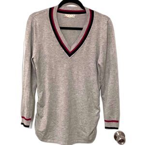 Women V Neck Long Sleeve Pullover Striped Sweater size Large